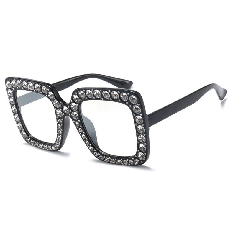 C7-Black-ClearROYAL GIRL Square Rhinestone Sunglasses Women Brand Designer Oversized Crystal Sun Glasses 2020 Clear Lens Shades Oculos ss302
