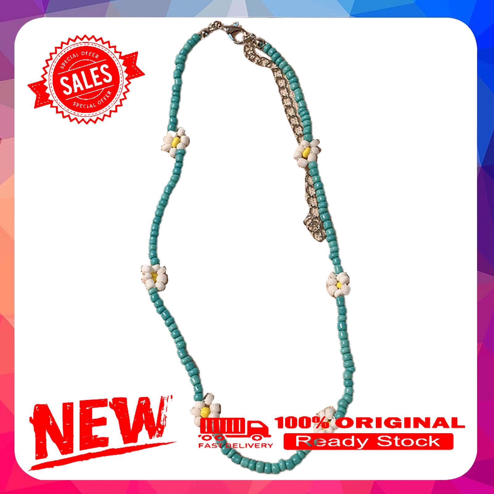 Women Necklace Colorful Beads Flower Fashion All Match Simple Choker for Dating
