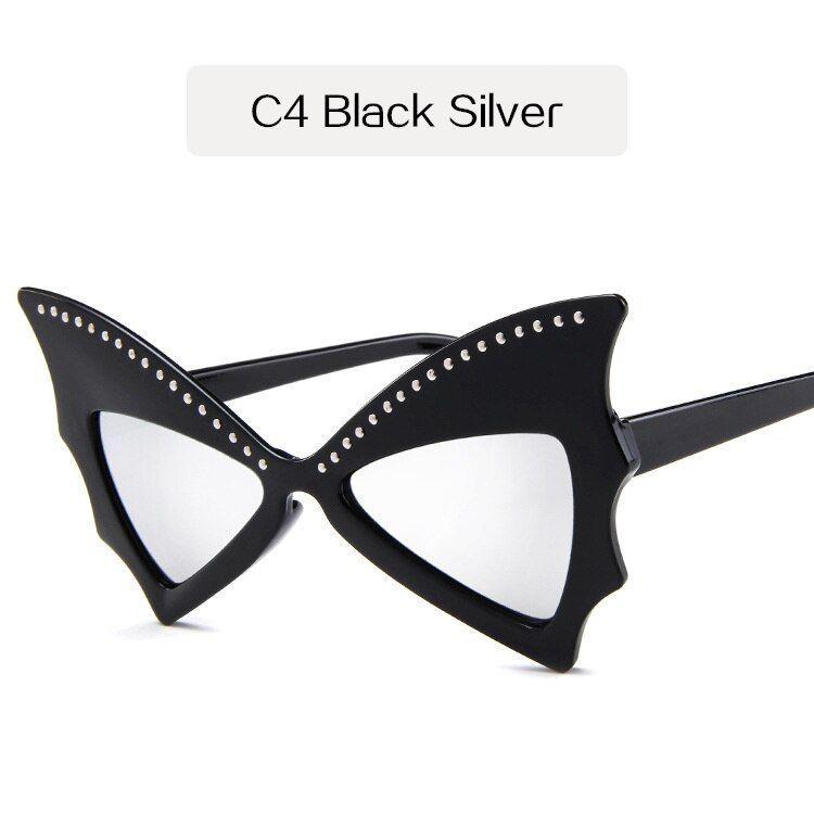 Silver as picture showYOOSKE Oversize Sunglasses Women Bat Sharp Shades Sun glasses Rivet Big Frame Sunglass Personality Dance Party Glasses