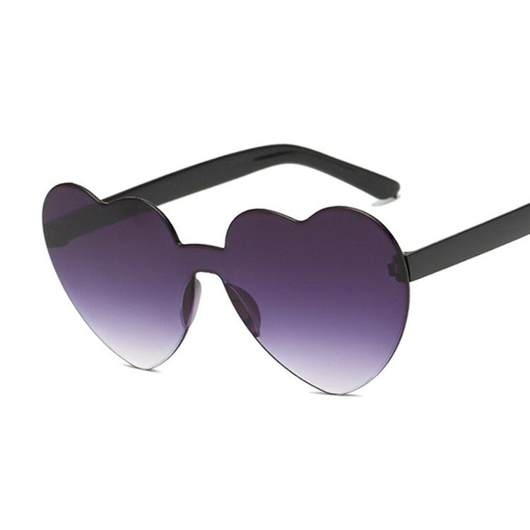 Double grayNew Fashion Cute Retro Love Heart Rimless Sunglasses Women Luxury Brand Designer Sun Glasses Female Eyewear Candy Color