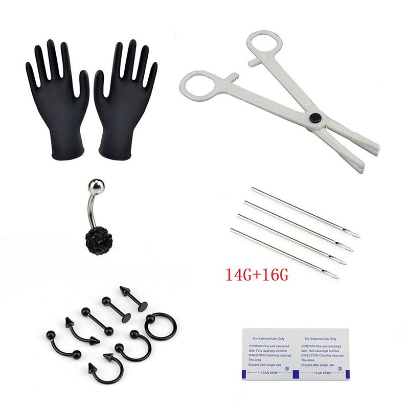 Body Piercing Kit 16G and 14G Jewelry  Tragus Ear Eyebrow Lip Nose