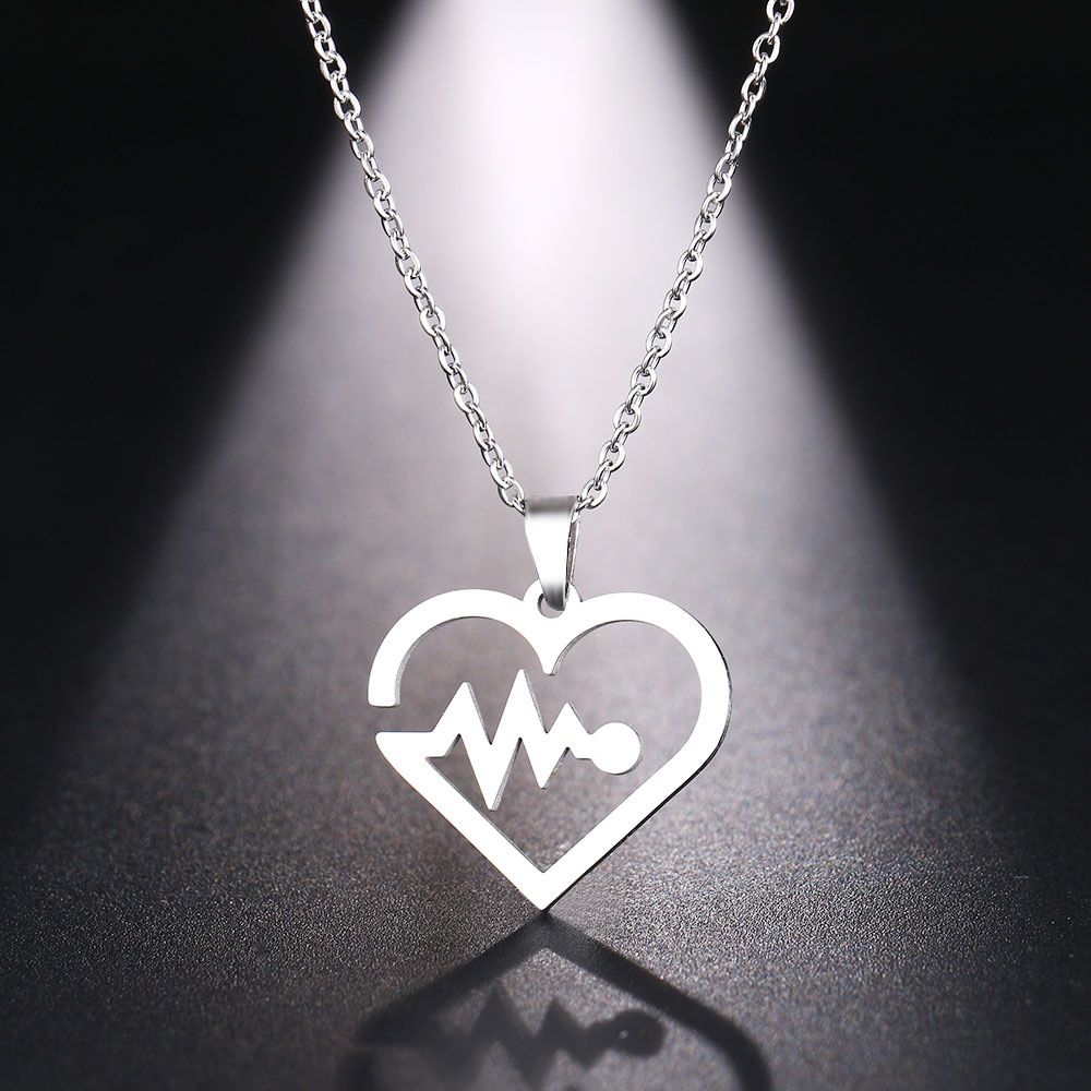 DOTIFI Stainless Steel Necklace For Women Electrocardiogram Silver Color Pendant Necklace Engagement Jewelry