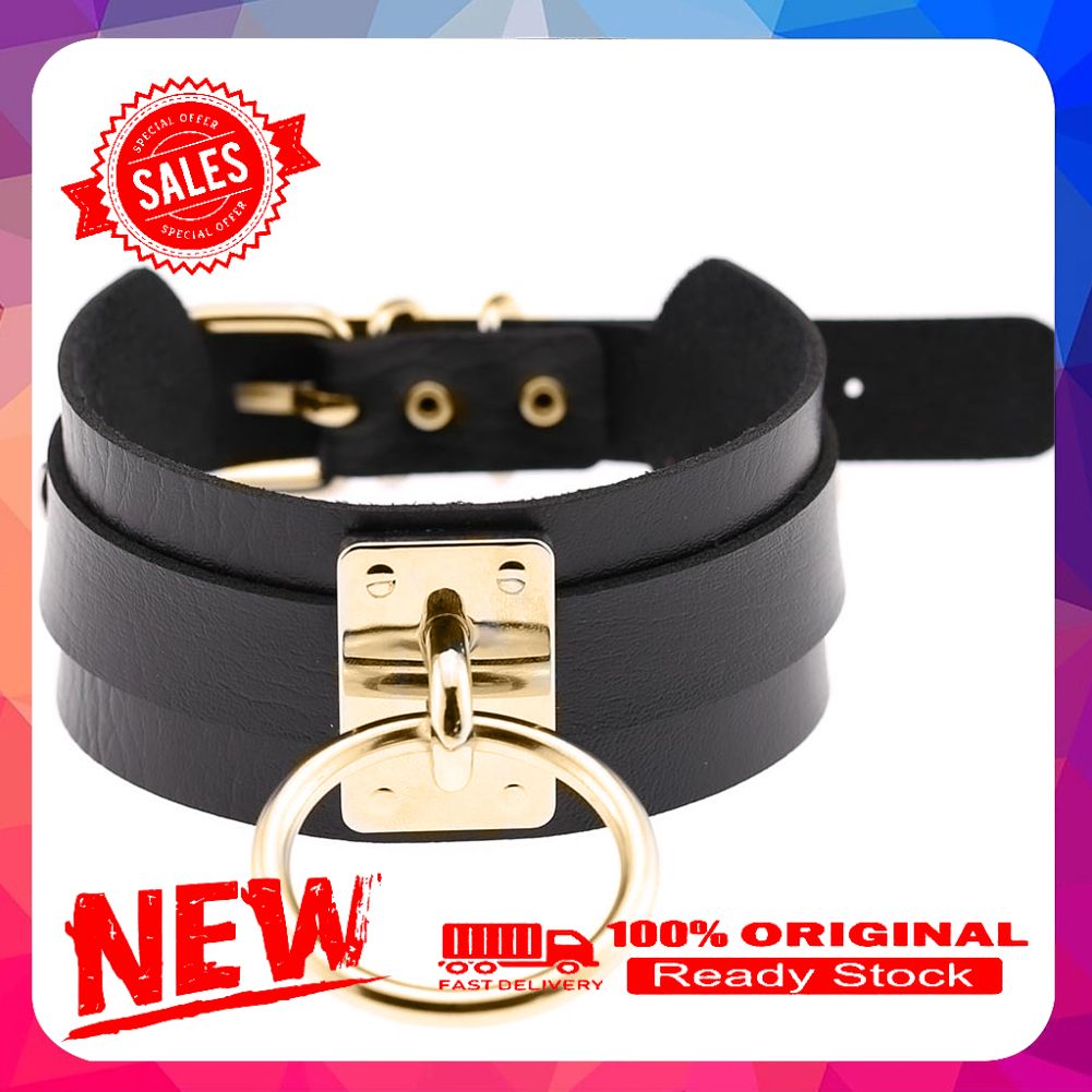 Night Club Men Women O Ring Pendant Collar Faux Leather Choker Punk Necklace