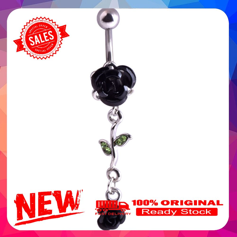 1Pc Women Dual Rose Flower Belly Button Navel Ring Body Piercing Jewelry Gift