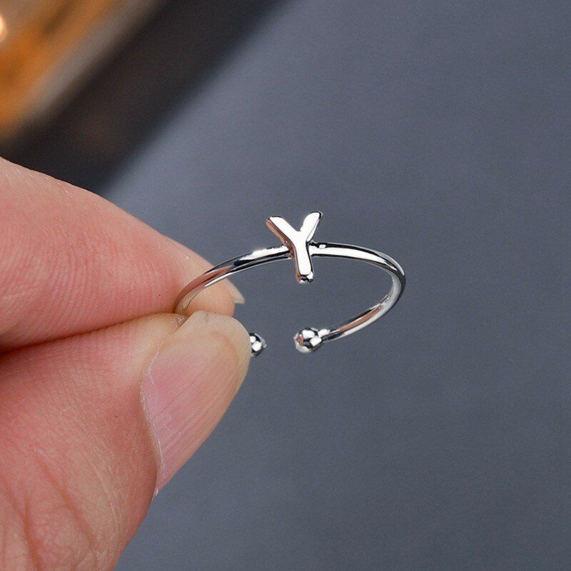 Fashion Handmade Name A-Z Initial Ring For Women Girl Korean White Rhinestone Crystal Letter Opening Ring Jewelry Drop Shipping