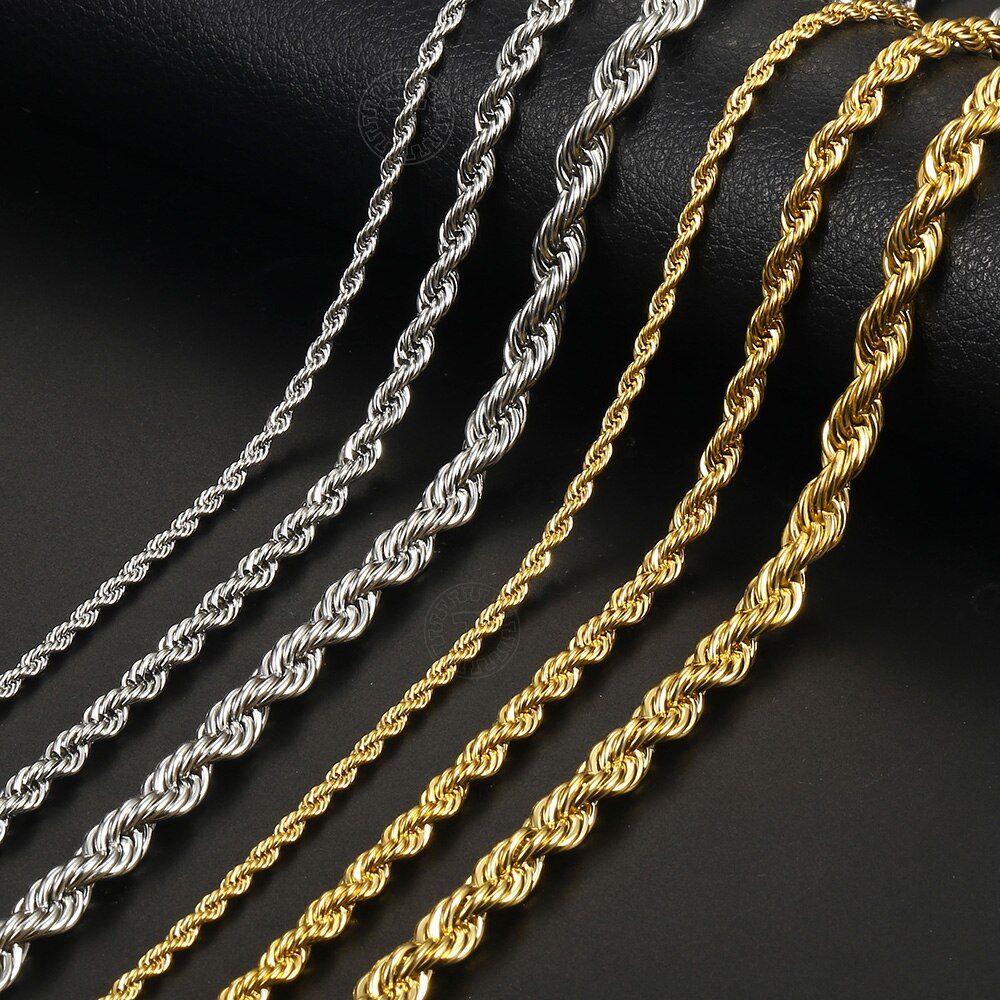 3/5/7mm Men's Simple Twisted Rope Link Chain Gold Silver Color Stainless Steel Necklace for Women Chain Jewelry Gifts KNM178
