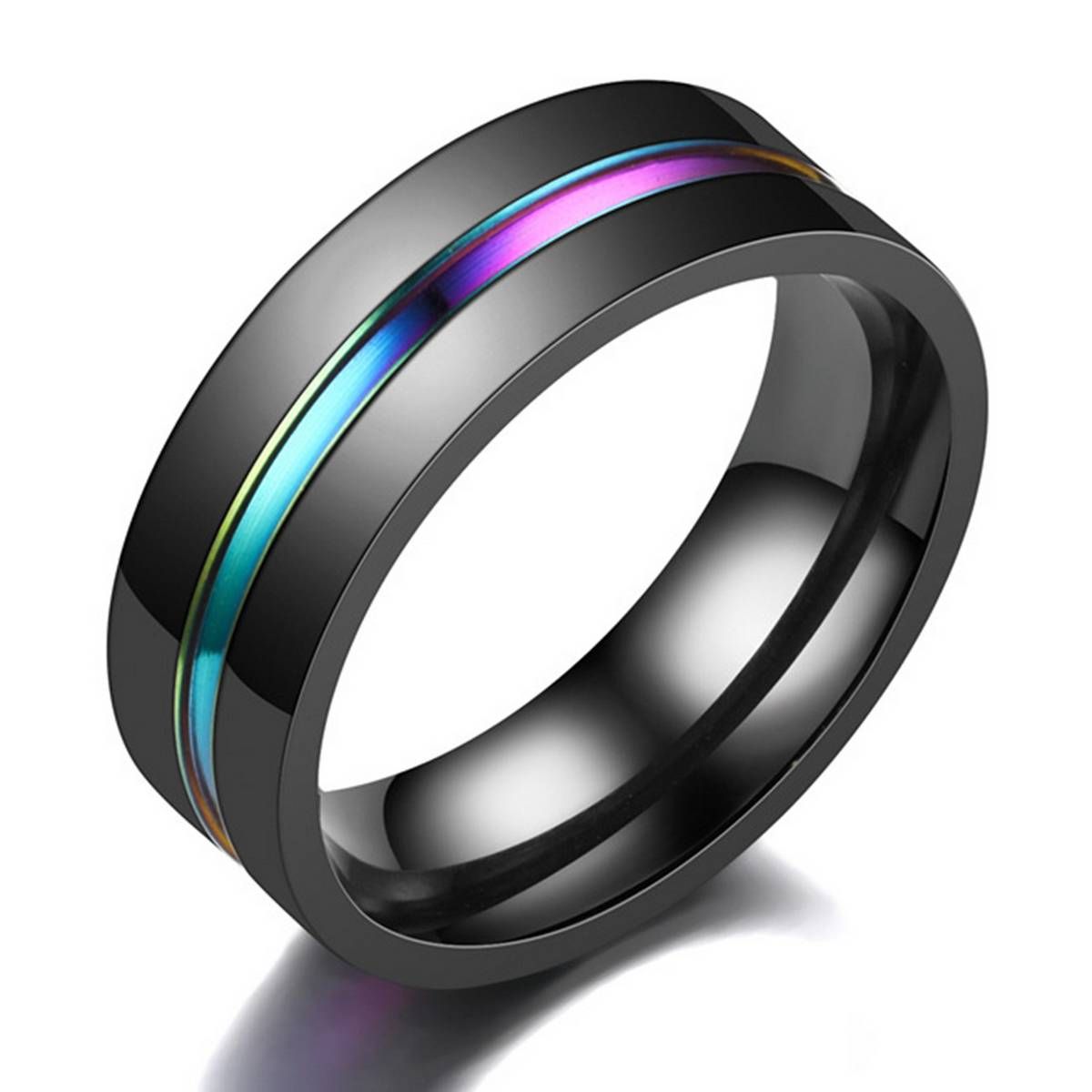 Unisex Dual Color Thin Multicolor Line-Inside Band Finger Ring Jewelry