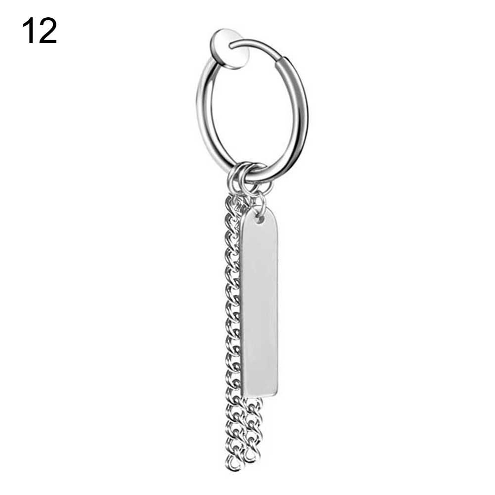 1Pc Men Long Chain Ear Clip Piercing Hoop Street