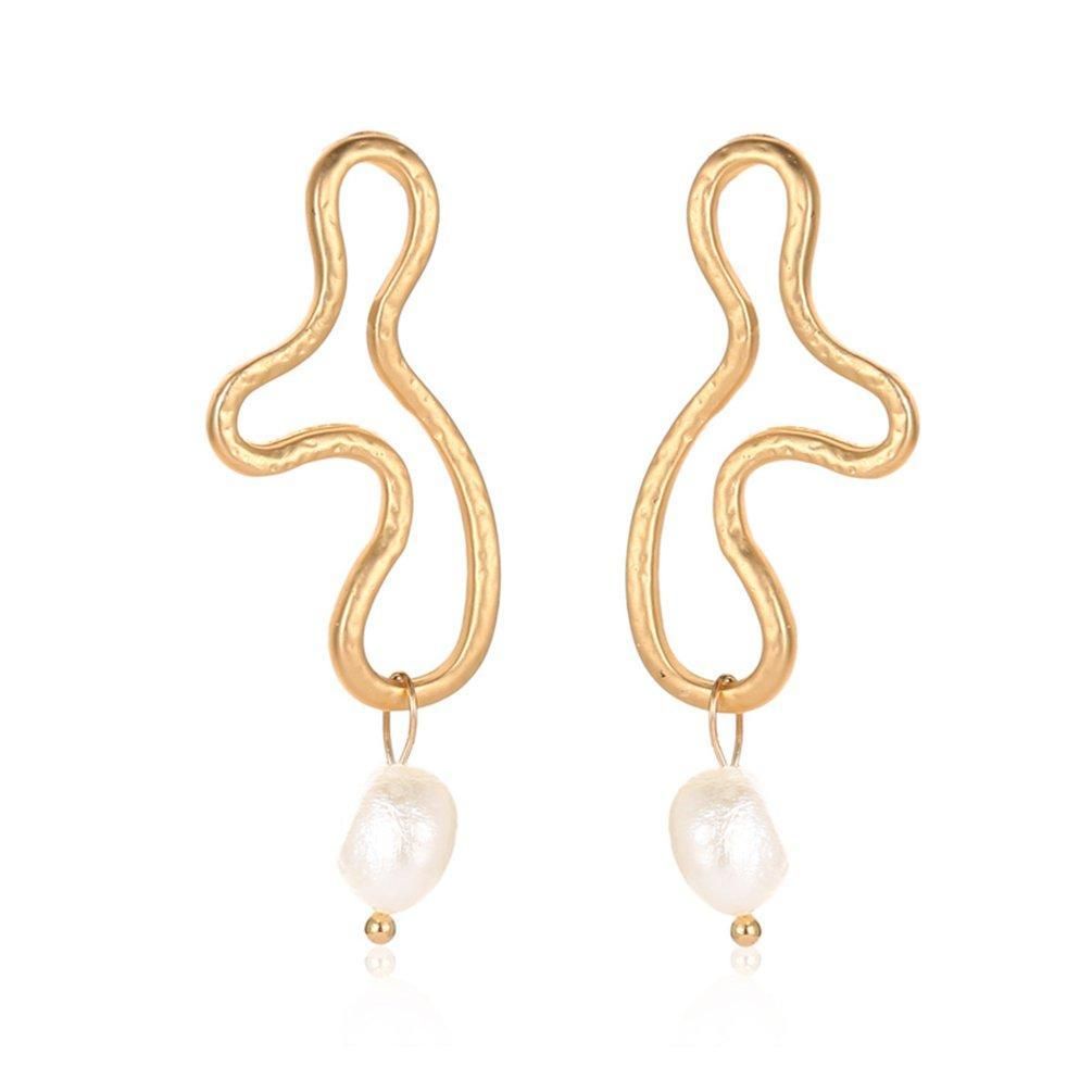 Stylish And Simple Hollow Pearl Stud Earrings Women Fashion Wild Jewelry-gold