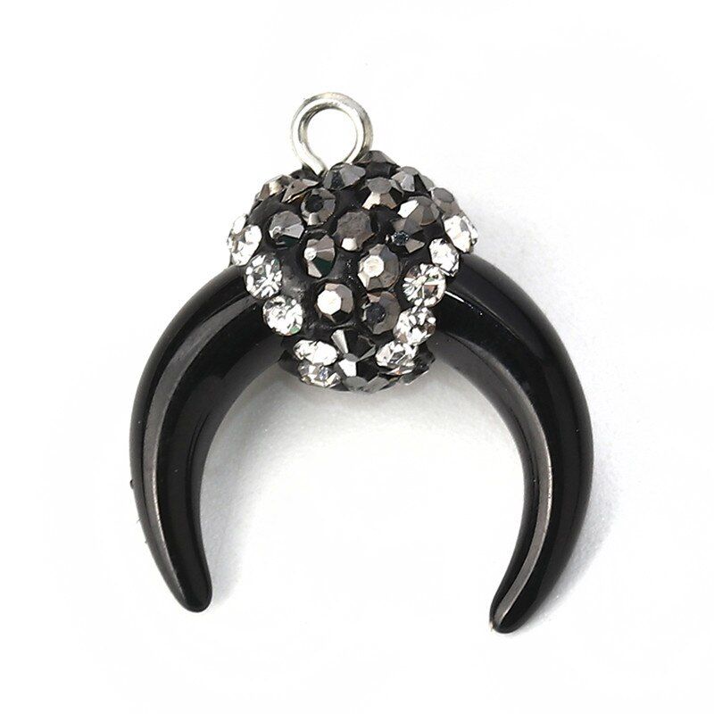 Doreen Box Acrylic Boho Chic Pendants For Unisex Horn-Shaped Rhinestone 24mm x 19mm(1" x 6/8") - 21mm x 18mm( 7/8" x 6/8"), 2PCs