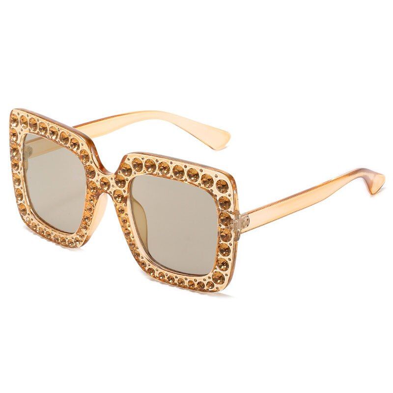 Champange GoldSHAUNA Fashion Women Crystal Square Sunglasses UV400