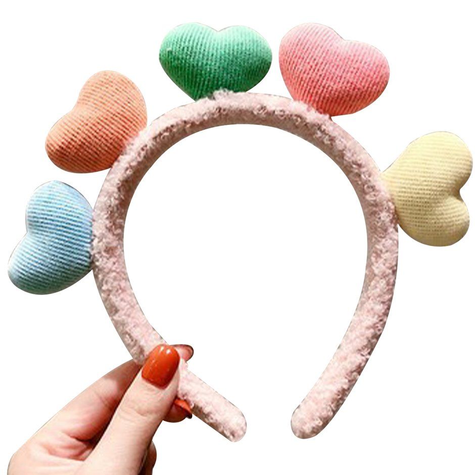 Lady's Cloth Hairpin Colorful Heart-shaped Lamb Hair Shampoo And Hair Band