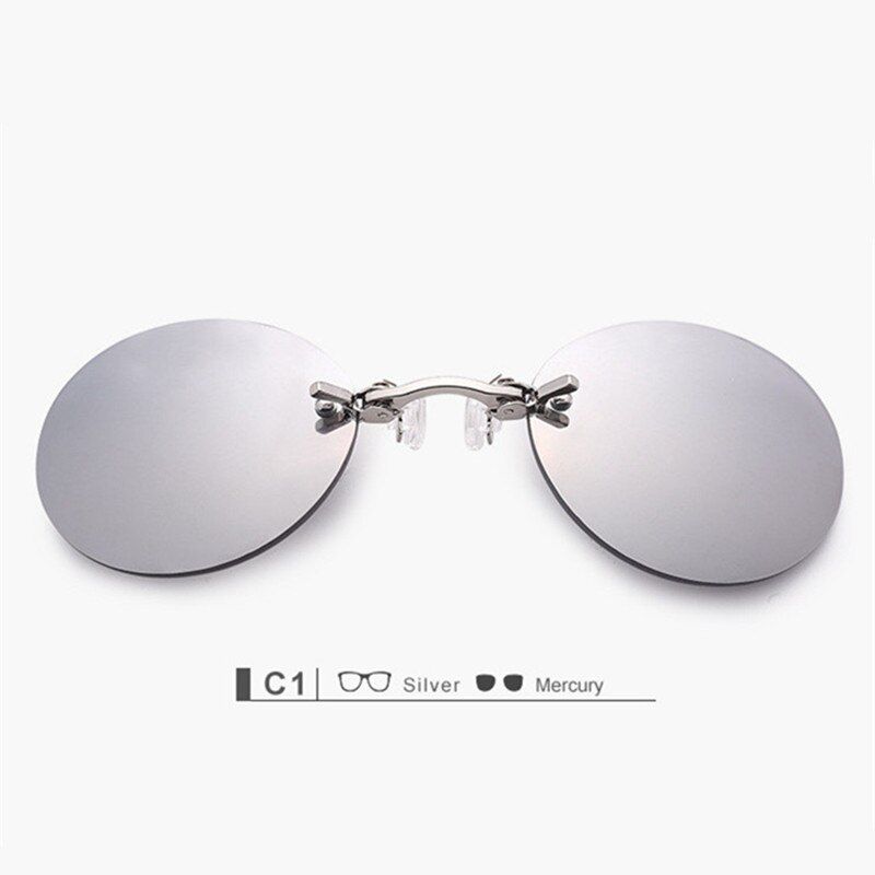 SilverClipUVLAIK Mini Clip On Nose Sunglasses Men UV400 Vintage Round Sun Glasses Hacker Empire Matrix Morpheus Rimless Sunglasses