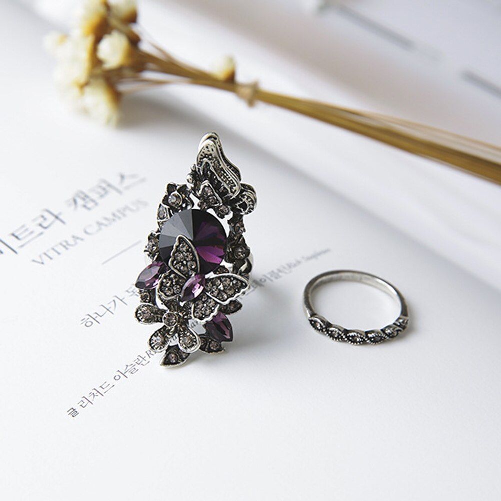 Luxury Vintage Purple Zircon CZ Crystal Colorful Rings For Women Stainless Steel Rings Wedding Engagement Jewelry 2020