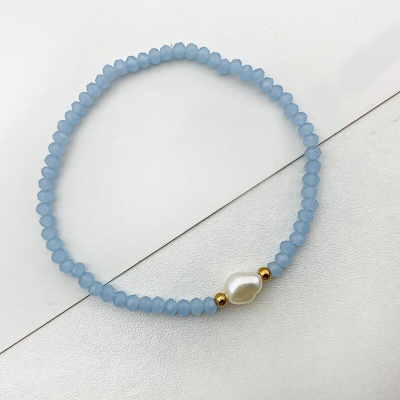2021 Korean Jewelry Bracelets for Women Pearl Elastic Rope Glass Bracelets Stainless Steel Fashion Jewelry Bangle Birthday Gift