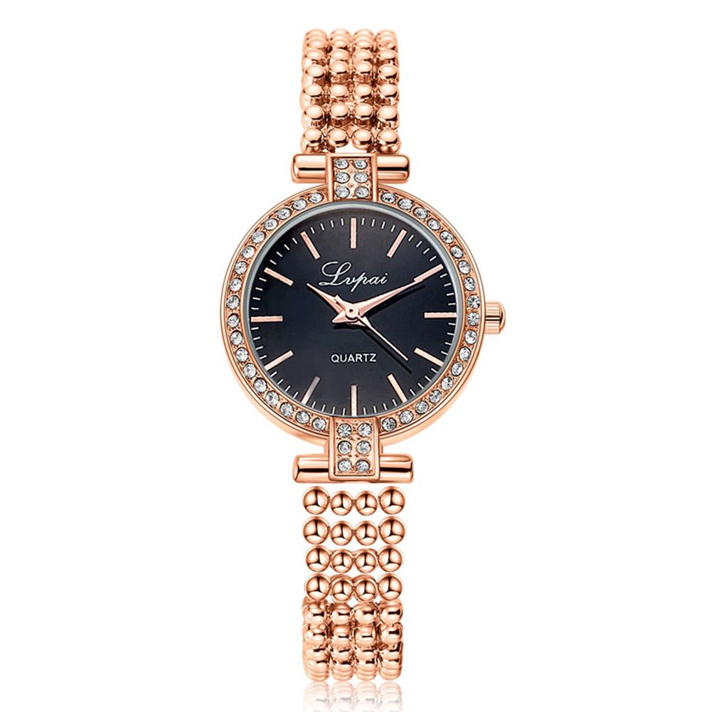 Lady Fashion Rhinestone Inlaid Slim Mesh Band Business Quartz Analog Wrist Watch