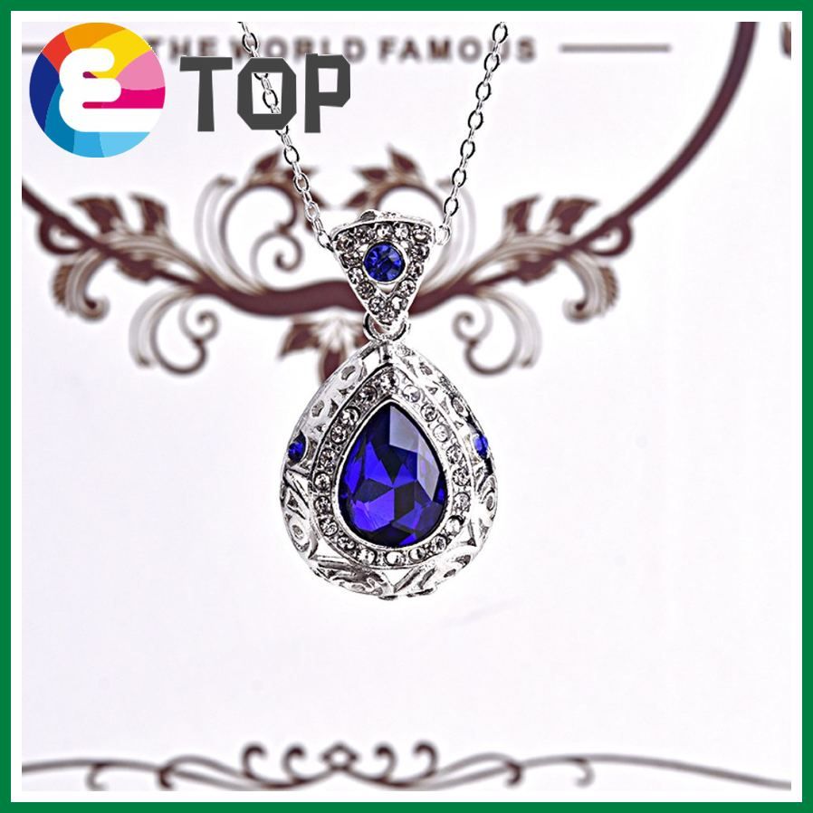 New Hollow Inlaid Sapphire Necklace European And American Banquet Pendant Earrings Set