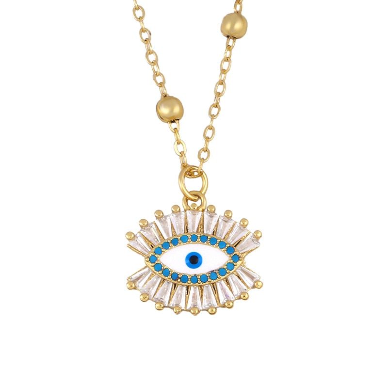 Fashion Rainbow CZ Turkish Eye Pendant Necklace for Women Gold Zirconia Chain Necklace Charm Greek Eye Jewelry Accessories