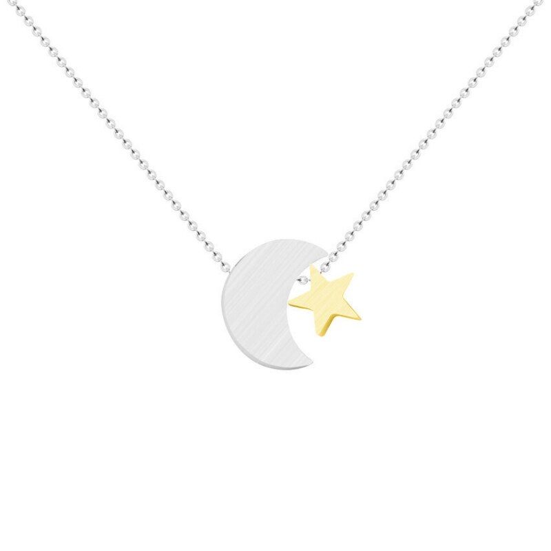 Two Tone Moon And Star Necklace Women Gold Crescent Celestial Jewelry Stainless Steel Chain Best Friend Gifts