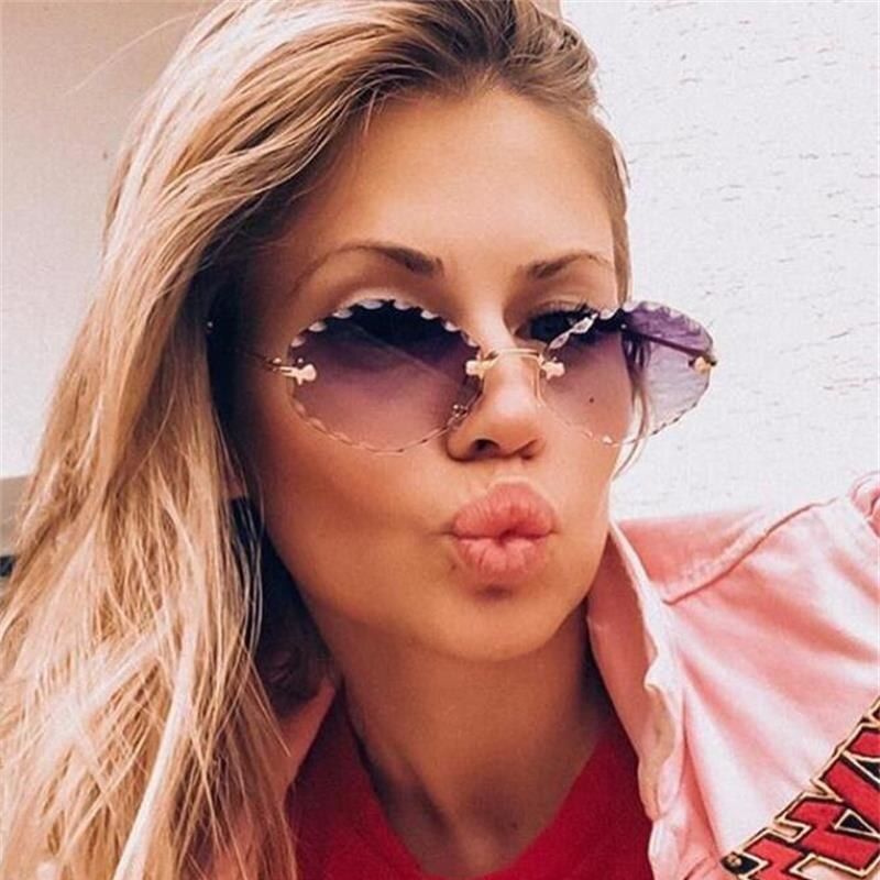 C5 red2019 Popular Small Rimless Sunglasses Ladies Luxury Designer Brand 90S Vintage Purple Oval Sunglasses Male Oculos De Sol