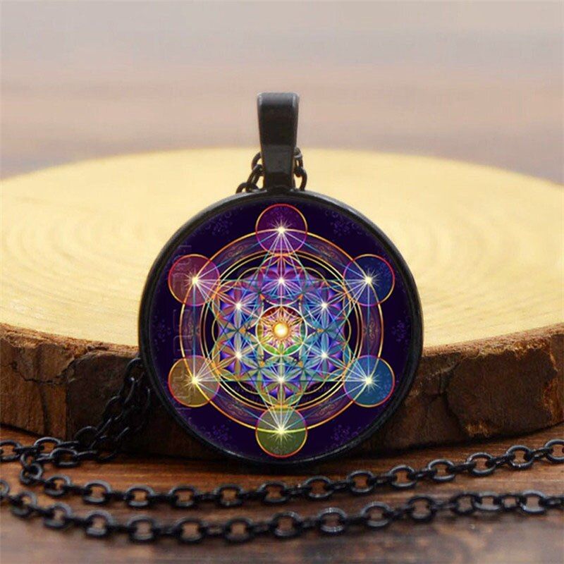 Blue Planet Sky Round Archangel Metatron Cubes Necklace Glass Charms Pendants Jewelry For Man Women Jewelry