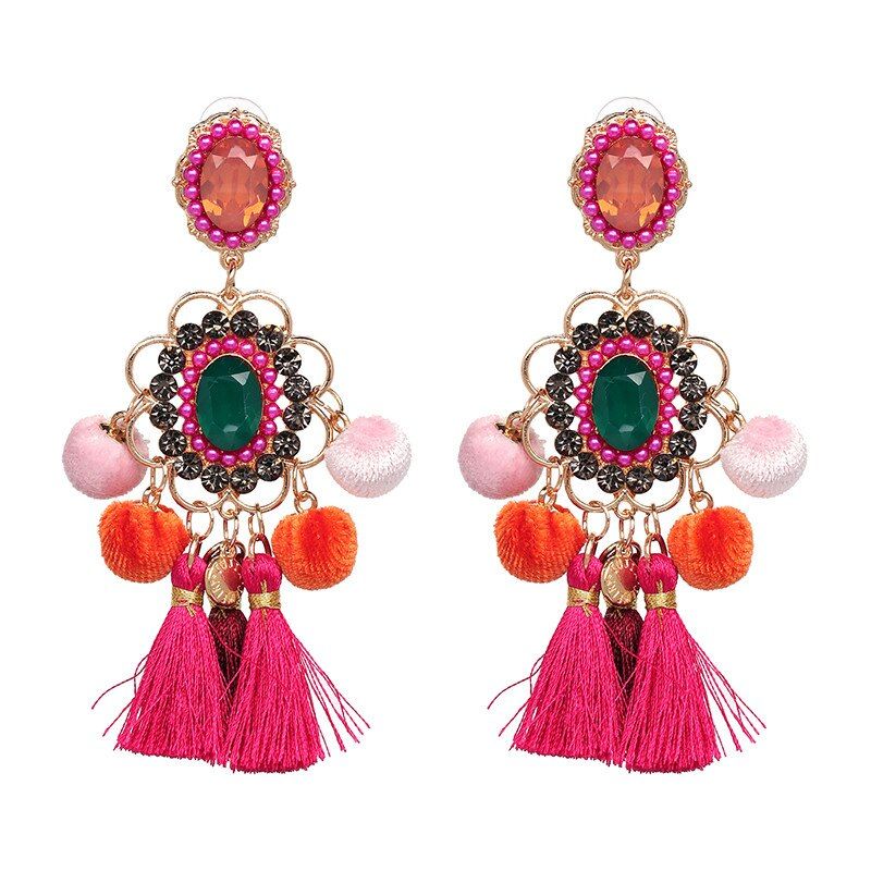 FASHIONSNOOPS Vintage Pom Pom Big Drop Earring For Women Handmade Tassel Dangle Earrings Boho Jewelry oorbellen