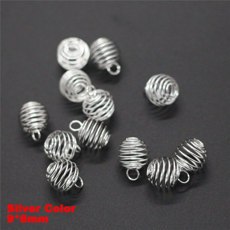 Yidensy 20pcs Small Shiny Gold Silver Color Wire Wrap Cage Pendants Beads for DIY Crystals Stones Jewelry Making Craft Supply