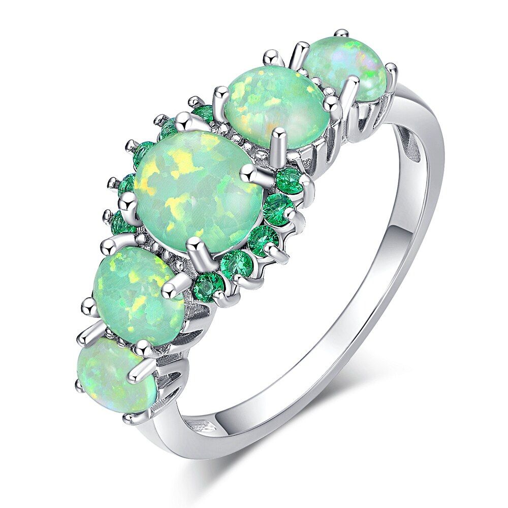 CiNily Lavish Big Green Fire Opal Stone Filled Rings Silver Plated CZ Zirconia Crystal Bohemia Boho Jewelry Woman Size 11 12