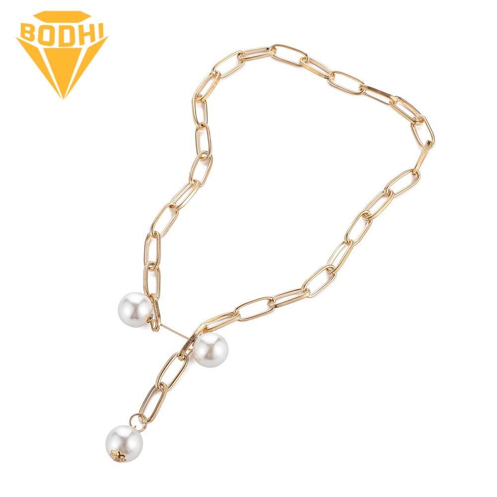 Creative Adjustable Alloy Chain Faux Pearl Brooch Pin Women Necklace Jewelry