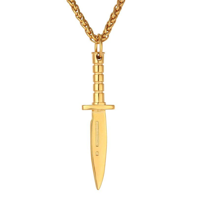 Starlord Dagger/Sword Necklace Pendant Stainless Steel/Gold Color Rope Chain For Men Weapons Hiphop Biker Jewelry GP2468