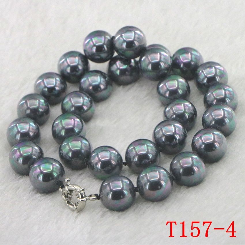 WUBIANLU 14mm Black White Sea South Shell Pearl Necklace 18 Inch Magnetic Buckle Fashion Women Necklaces Jewelry