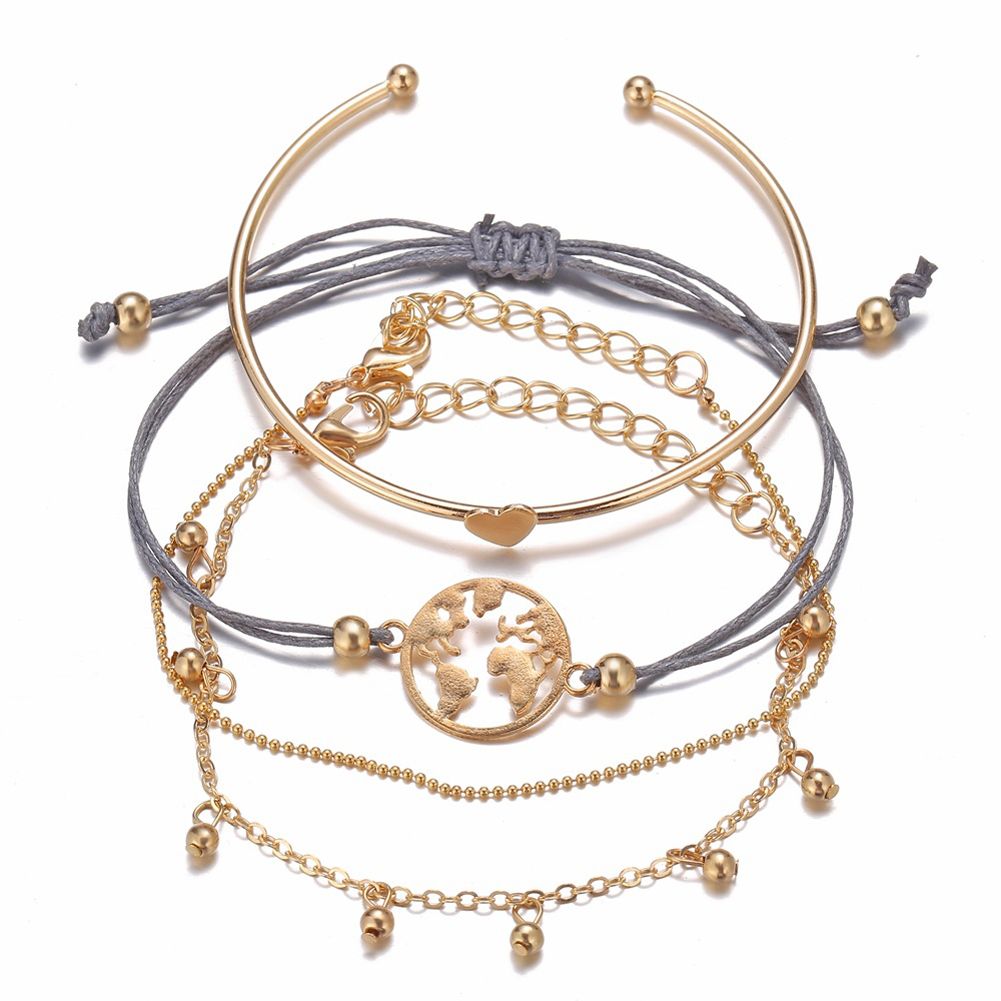 4 Pcs/set Women's  Bracelet Map-shape Retro ple Style Alloy Bracelet