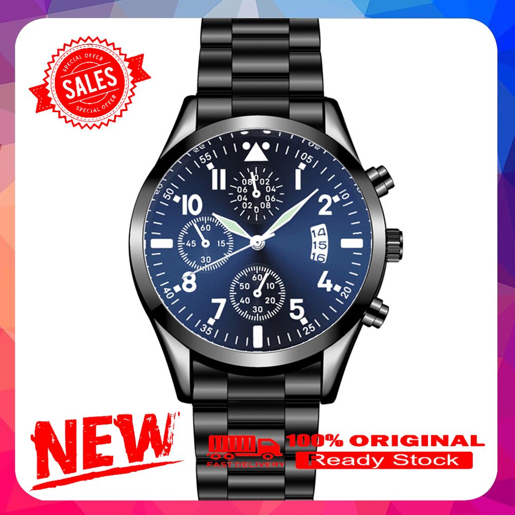 Fashion Men Round Sub Dial Calendar Display Luminous Analog Quartz Wrist Watch