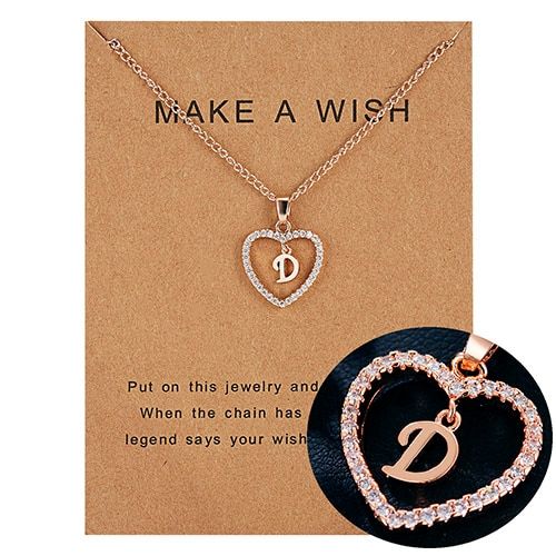 Elegant Crystal Rhinestone 26 Letter Necklaces Rosegold Color Heart Pendant Women Girls DIY Birthday Party Jewelry Gifts(null)