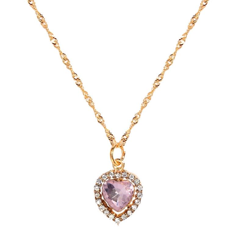`Flatfoosie Gold Color Heart-shaped Pendant Necklace For Women Fashion Crystal Clavicle Chain New Design Jewelry Friendship Gift