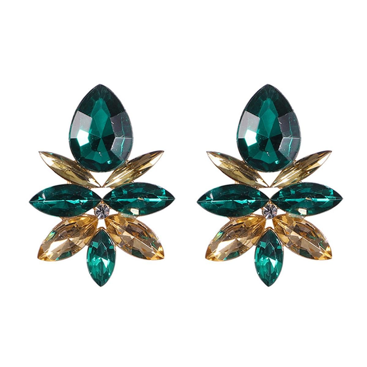 BODHI Women's Drop Earrings Shiny Court-inspired Fancy Rhinestone-embellished Flower Earrings