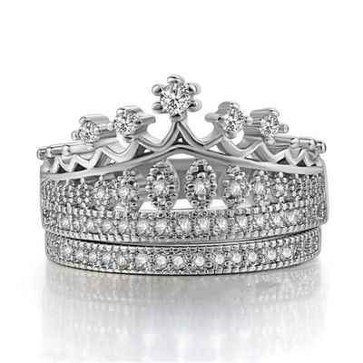 2pcs/set Exquisite Womens Rings Set Fashion Crown Design Rhinestones Zircon Rings For Women Accessories Wedding Engagement Gift