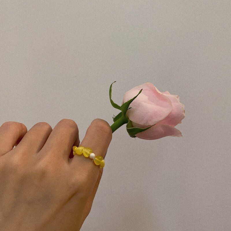 AOMU  Fashion Women Korean Vintage Elegant Colorful Beads Ring Adjustable Shell Heart Wedding Ring Party Jewery Gifts