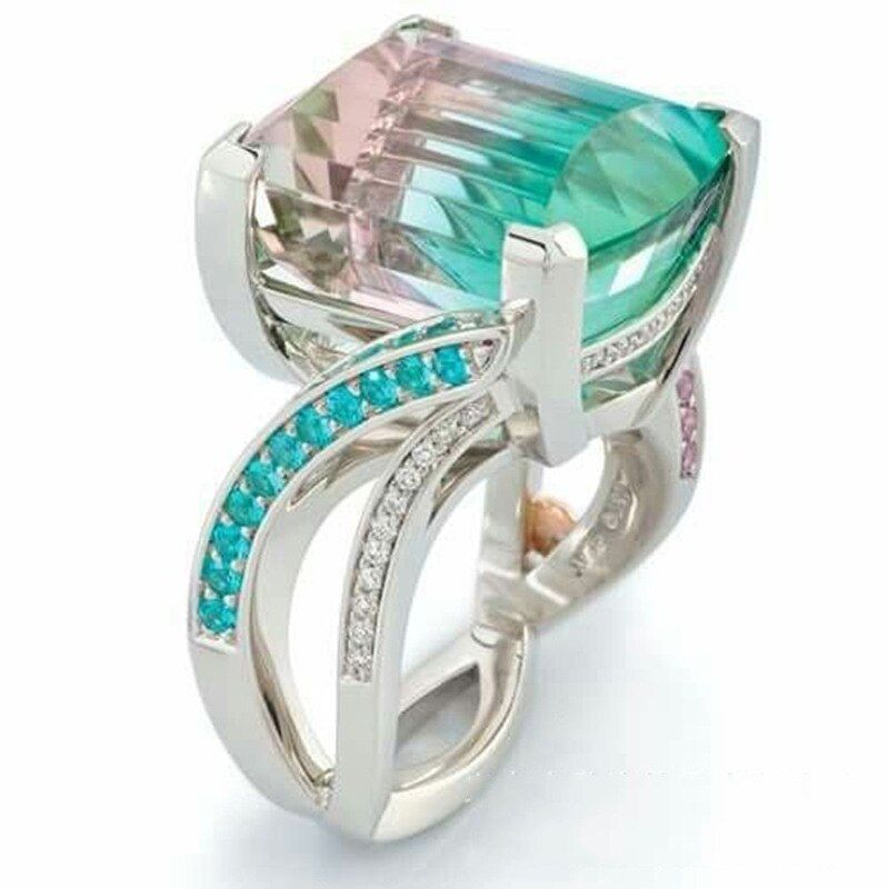 YWOSPX Luxury Multicolor Crystal Zircon Rings for Women Fashion Jewelry Wedding Engagement Statement Ring Bijoux Anillos Gift Y2