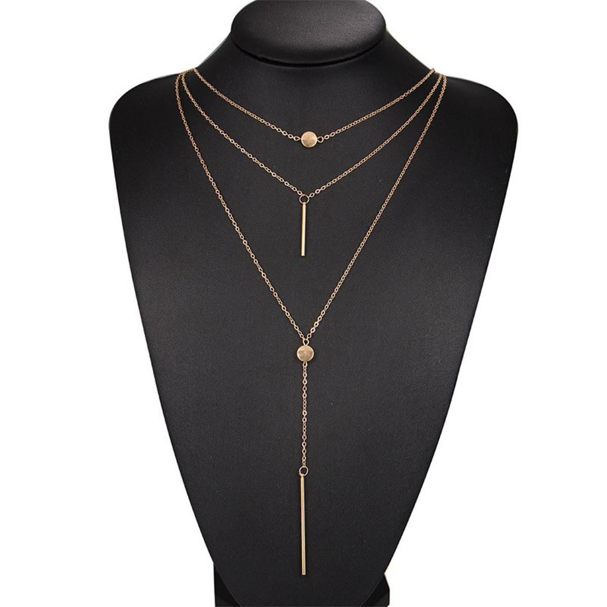 KISS WIFE Women Necklaces & Pendants 3 multi layer Necklace Tassel Charm Bar statement Necklace for Women gift