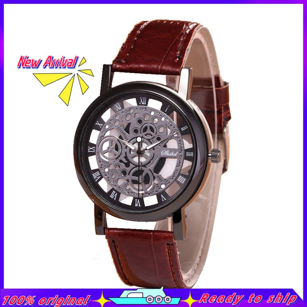 Men Fashion Business Roman Numerals Sports Clock Faux Leather Quartz Wrist Watch