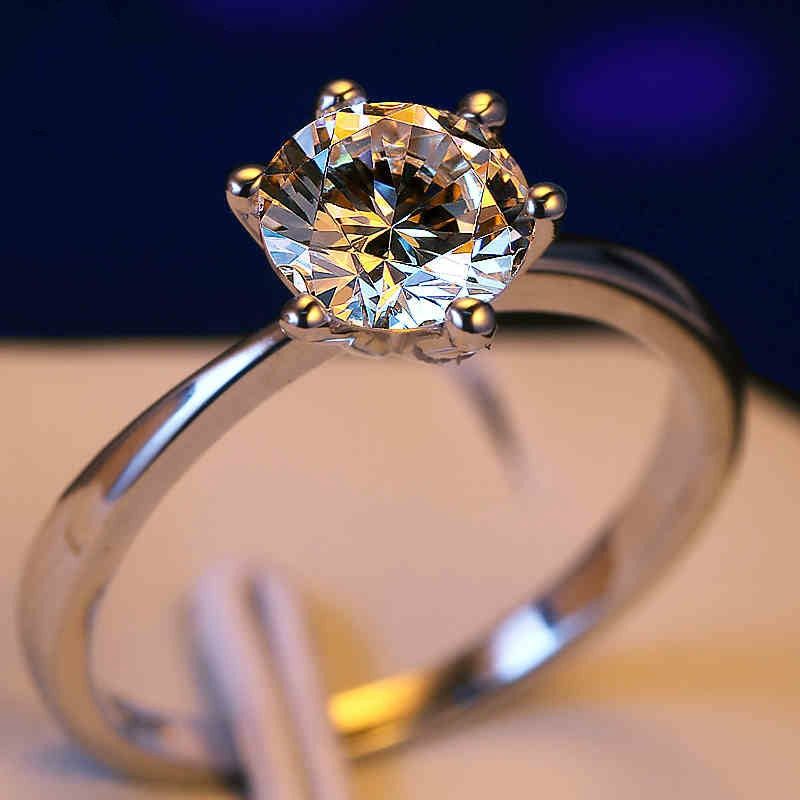 Luxury Female Crystal Zircon Stone Ring Silver Color Solitaire Wedding Band Rings Promise Love Engagement Rings For Women