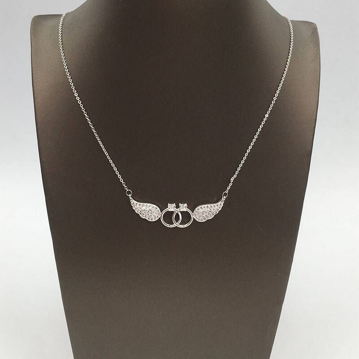 HADIYANA Cubic zirconia wings shape pendant necklace for woma gift link chain fashion two round shape with angel pendant XL056
