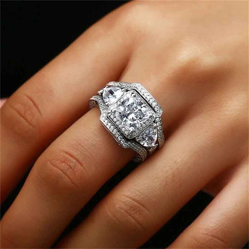 Luxury Square Big Zircon Ring Women Silvery Jewelry Vintage Rings For Women Rhinestone Wedding Promise Rings Female Ladies Ring