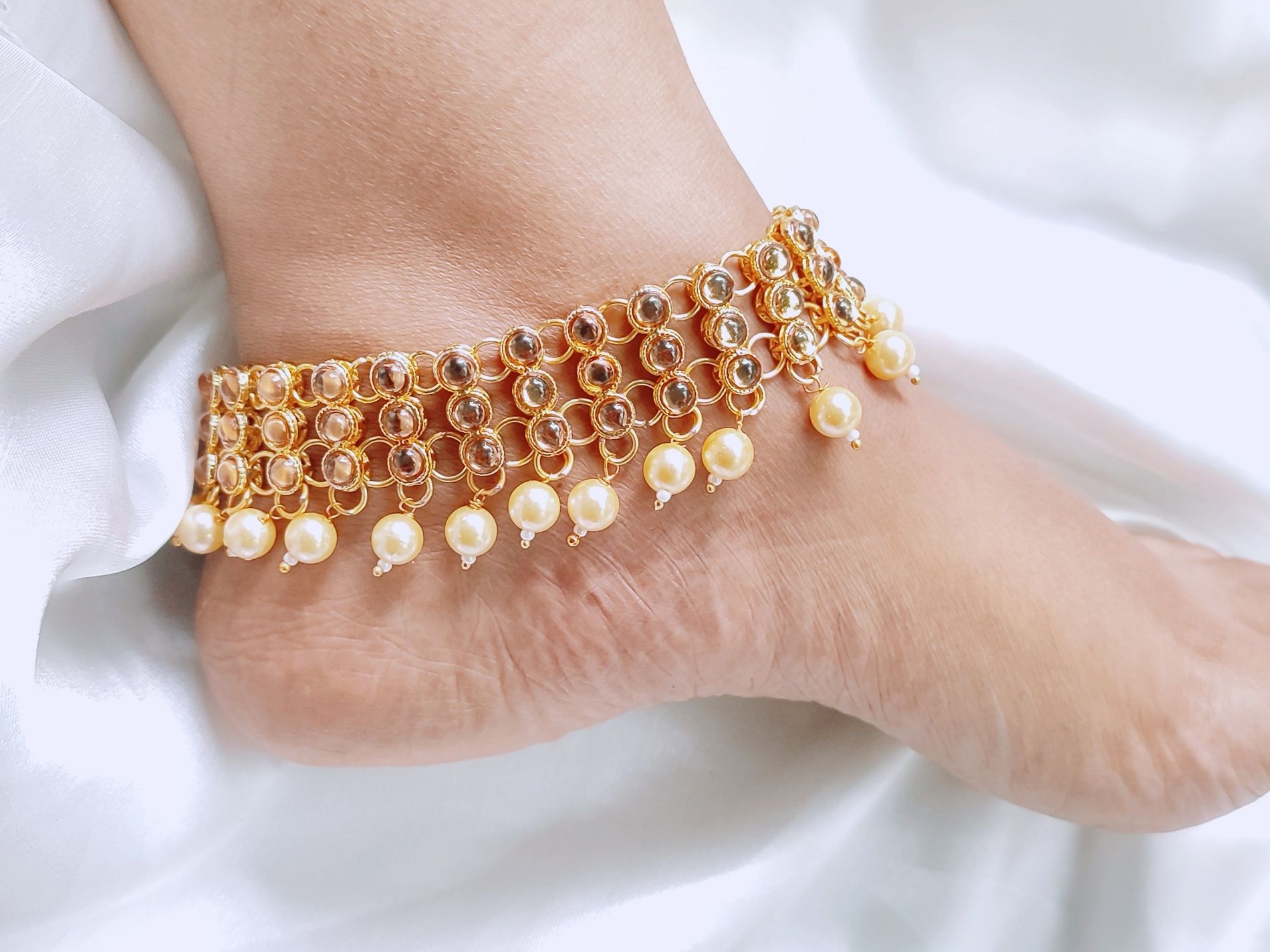 Payel Anklet Foot Chain Bracelet Jaipuri Kundan stone setting  Nupur for women