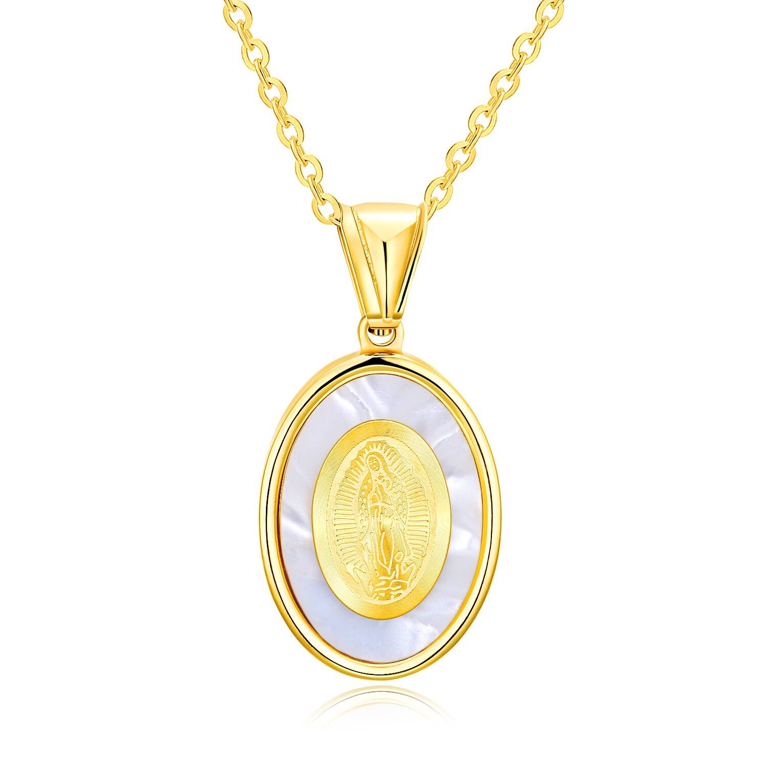 Virgin Mary Prayer Necklace Stainless Steel Women Men Christian Guadalupe Miraculous Medal Gold Steel Tone Pendant 1359(null)