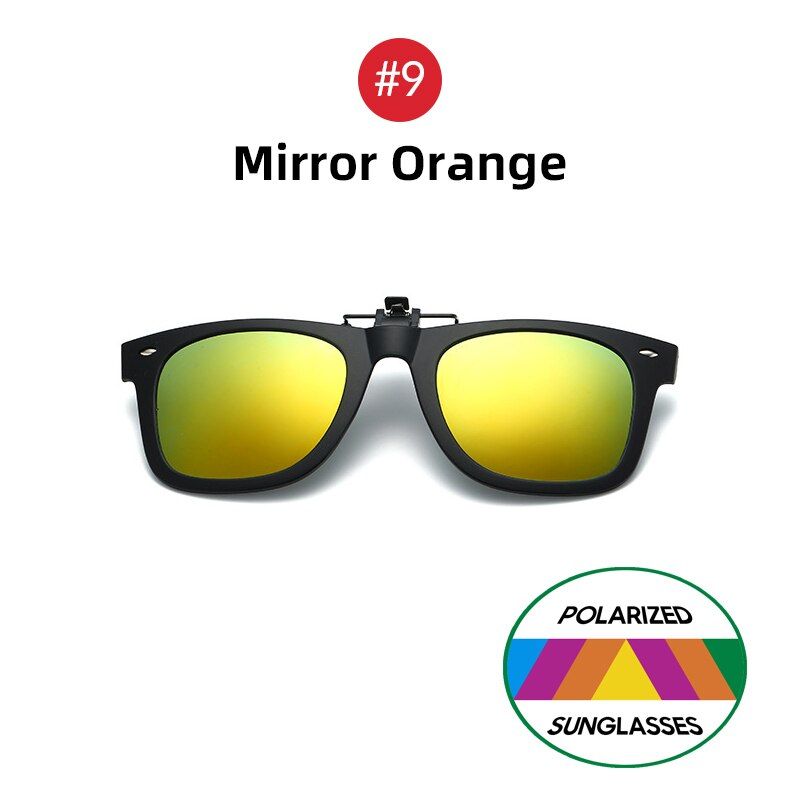 9 Mirror Orangewithout caseVIVIBEE Flip Up Clip on Sun Glasses for Men Driving Glasses Clips Light Fishing Female Anti-UVA UVB Polarized Night Vision Lens