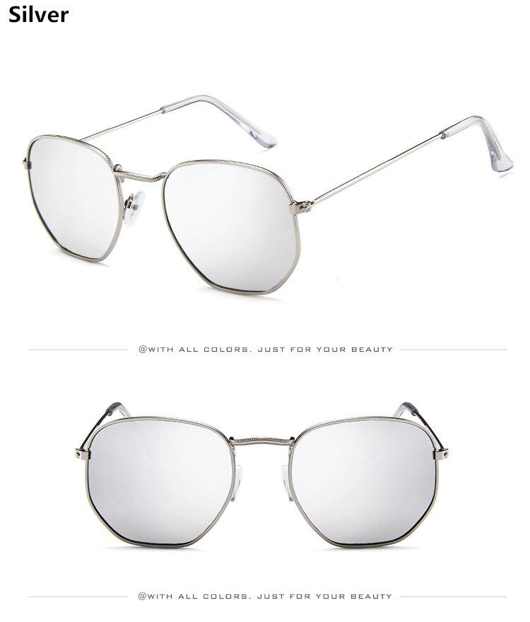 SilverSmall vintage sunglasses women men sunglasses men Hexagon luxury brand design eye sun glasses women retro festival blue clear