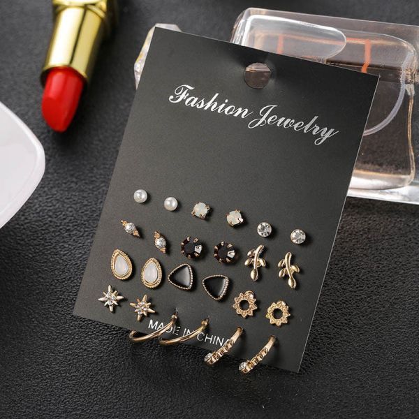 Ear Rings Set 12 Pairs / 24Pcs -Small metal Stud Earrings For Women
