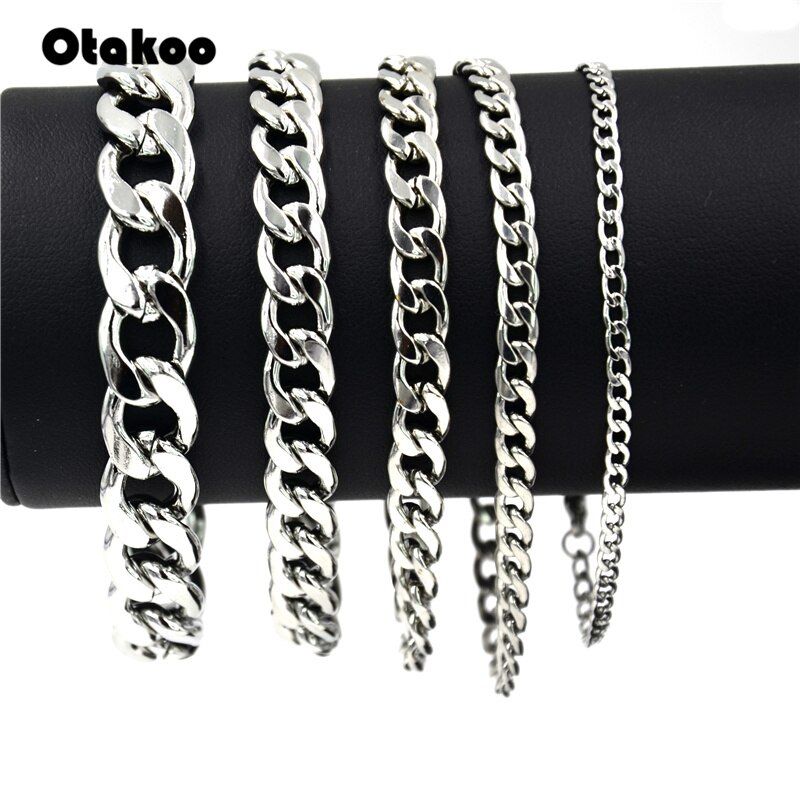 Otakoo Bracelet for Men Women Curb Cuban Link Chain Stainless Steel Mens Womens Bracelets Chains Jewelry for Men